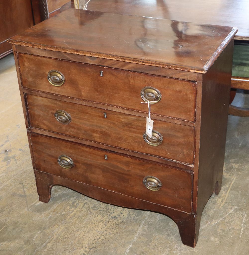 A small Regency mahogany three drawer chest, W.76cm, D.42cm, H.76cm